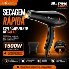Secador de Cabelo Profissional 1500W 127V Inova Antifrizz Ar Frio 3 Temperaturas Bico Direcionador