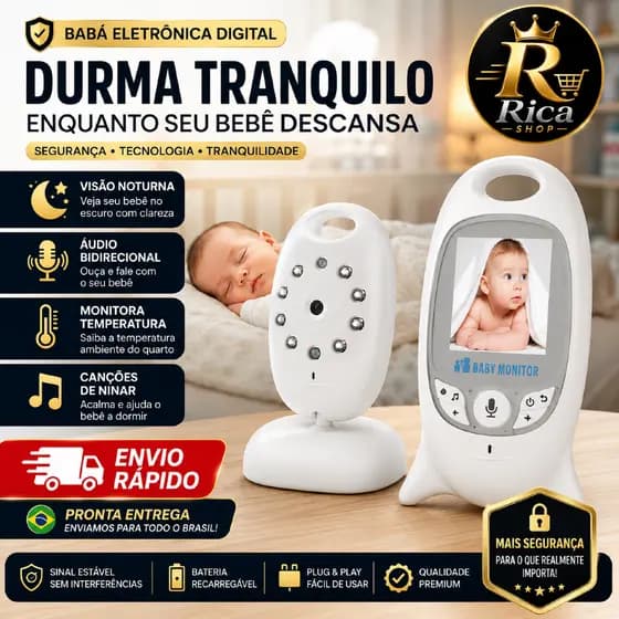 Babá Eletrônica com Câmera VB601 Visão Noturna Áudio Bidirecional Monitor Temperatura LCD 2”