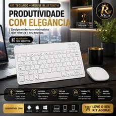Kit Teclado e Mouse Bluetooth Sem Fio Para Notebook Tablet iPad Android Windows Recarregável