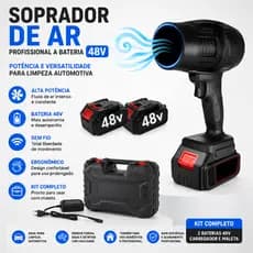 Soprador de Ar a Bateria 48V Profissional Sem Fio Limpeza Automotiva Secagem Carro 2 Baterias