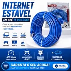 Cabo de Rede Cat5e 15 Metros RJ45 Ethernet LAN Internet 1000Mbps Para Roteador PC Notebook Smart TV