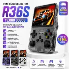 Mini Video Game Portátil R36S 64GB 15000 Jogos Console Retrô Linux Tela IPS 3.5 RK3326 Original