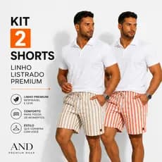 Kit 2 Short Linho Listrado Masculino Mauricinho Bermuda casual - Moda verão