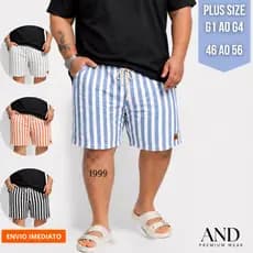 SHORTS MAURICINHO LINHO LISTRADO PLUS SIZE G1 AO G4