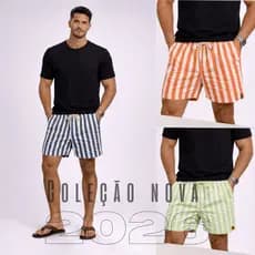 Kit 3 Short Linho Listrado Masculino Mauricinho Bermuda casual - Moda verão