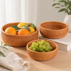 Kit 3 Cestos Vime Fruteira Organizador Multiuso Decoração Cozinha Banheiro Escritório