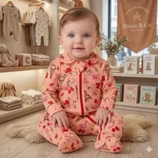 macacão bebê 100% algodão estampado com zíper vira pé