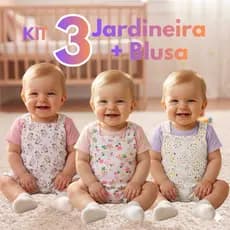 Kit 3 Jardinheira com blusa 100% algodão sortido menino menina bebê