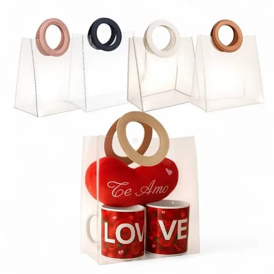 Kit de 5/10/20 Sacolas Transparente Grande Alça Bolsa Presente 16x18cm OU 20X18cm