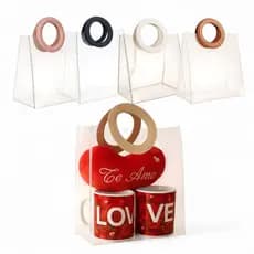 Kit de 5/10/20 Sacolas Transparente Grande Alça Bolsa Presente 16x18cm OU 20X18cm