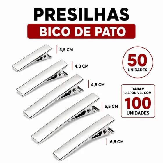 Bico de pato 50 ou 100 unidades Presilha Jacare Prata ouro - 3.0cm | 4.0cm | 4.5cm | 5.5cm | 6.5 cm | 7.5cm