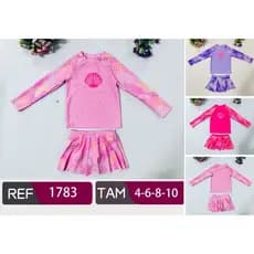 conjunto de Biquíni Infantil com Blusa Proteção Solar UV 50+ Sereia concha  Praia Piscina Natação Menina Infantil-