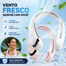 Ventilador de Pescoço Portátil Sem Lâminas Recarregável USB 3 Velocidades Ideal para Viagem Treino e Uso Diário