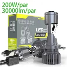 Par de Ultra Led Lampada Carro Led com Mini Projetor H4 H7 Canhão 200w 30000lm 6500K Branco Luz
