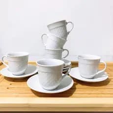 Kit Xícaras Café Porcelana 12 Peças Completo - Pires Inclusos - Elegância e Estilo
