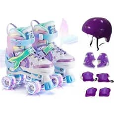 Patins 4 Rodas ARCO ÍRIS Com Luz De Led E Glitter Top