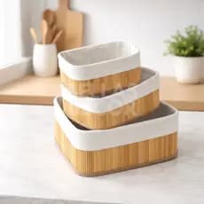 Kit 3 Cestos Organizadores de Bambu Premium 3 Peças Multiuso para Casa Banheiro Cozinha