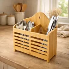 Porta Talheres Organizador de Bambu para Bancada de Cozinha com Divisória