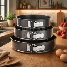 Kit 3 Formas Bolo Torta Fundo Removível Antiaderente Jogo De Assadeiras Redonda Profissional Aço Inox Preto Cozinha