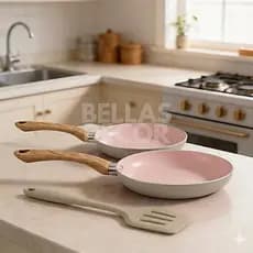 Kit 2 Frigideiras Cerâmica Antiaderente Gás Espessura Grossa Premium + Espátula Silicone Kit Cozinha Profissiona