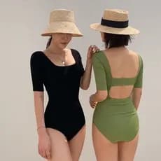 Maiô De Uma Peça Com Gola Quadrada , Roupa De Banho Coreana Para Mulheres Praia