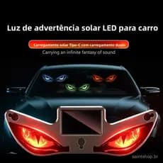 Carro LED luz de advertência olho do diabo atmosfera luz sem fiação com ventosa bateria Solar