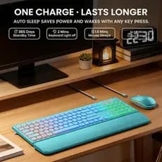 Jomaa RGB Retroiluminado Teclado E Mouse Sem Fio Combo Recarregável De Tamanho Real Com Pulso De Descanso