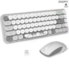 Conjunto De Teclado E Mouse Sem Fio plug and play Teclas Redondas Retro Máquina De Escrever Ergonômico Combinação De
