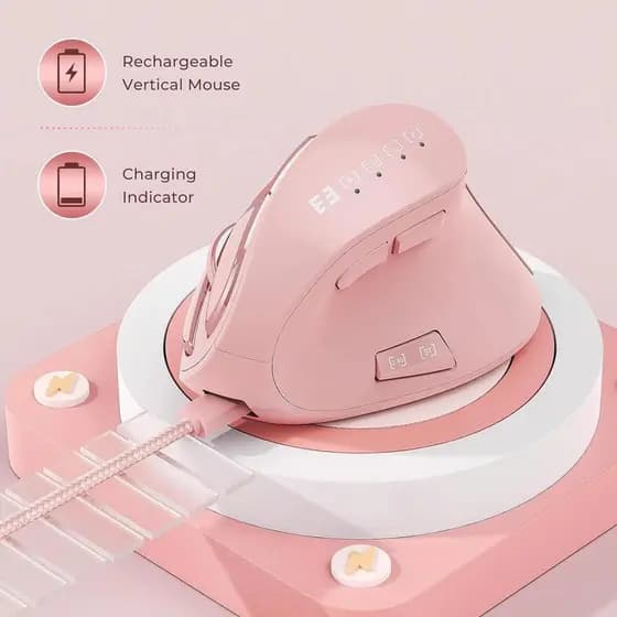 Mouse Ergonômico , Vertical Sem Fio Bluetooth , Bateria Recarregável , Cliques Silenciosos , DPI Ajustável , Conexão BT5