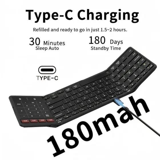 Teclado Sem Fio Bluetooth JOMAA Com Touchpad E Numérico Dobrável De Tamanho Real Recarregável Para Viagens