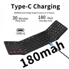 Teclado Sem Fio Bluetooth JOMAA Com Touchpad E Numérico Dobrável De Tamanho Real Recarregável Para Viagens