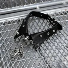 1 colar de couro sintético em estilo gótico, com pingente de cruz e rebites, colar feminino ajustável em estilo punk, pr
