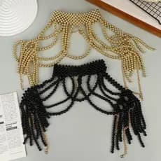 Colar de corrente decorativa com contas grandes e vazadas para o ombro, elegante xale de pérolas artificiais para noivas