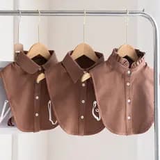 Camisa feminina vintage com gola falsa marrom, quente e elegante, adequada para sobreposição, estilo casual, com gola.