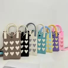 Bolsa transversal feminina de 1 peça, estilo coreano, em formato de coração, de malha, mini bolsa quadrada para mulheres