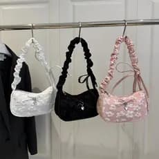 Bolsa de Ombro Plissada em Forma de Meia-Lua com Estampa Floral Decorativa, Bolsa Transversal Feminina da Moda, Bolsa de
