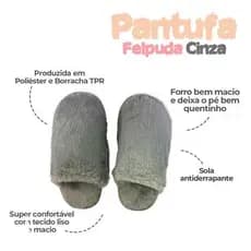 Pantufa Feminina Felpuda Confortavel Macia Quente Antiderrapante Cinza 38 39
