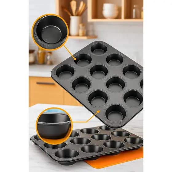 Forma em Aço Carbono com 12 Cavidades para Cupcakes e Pão de Queijo