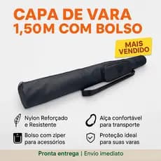 Capa de Vara com Bolsa 1,50m Resistente Pesca Reforçada com Alça e Zíper