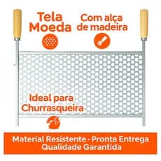 Grelha Churrasco - Larga 50x25cm Alças De Madeira- Envio Imediato