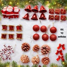 Kit 42 Enfeites Pendentes De Natal Decoração Árvore Natalina Vermelho