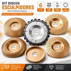 Kit 6 Disco Desbaste E Corte Madeira 100mm/75mm P/ Esmerilhadeira Furo 16/22mm Dourado