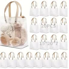 Kit 20 Bolsa Sacola Transparente Fosca C/ Alça 14x16 15x20 20x20 cm Para Presente E Lembrancinha
