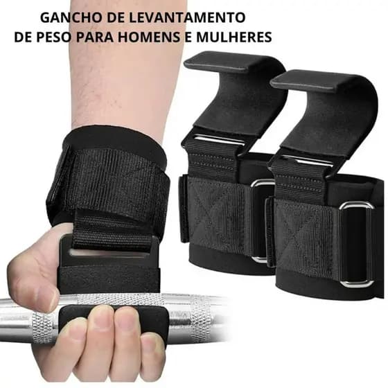 Par Strap Gancho Aço Garras Munhequeira Reforçado 2a Geração Alta Qualidade Treino Musculação Academia