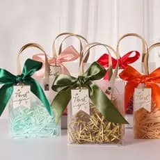 Kit 20 Bolsa Sacola Transparente Fosca C/ Alça 14*16*7cm Para Presente E Lembrancinha