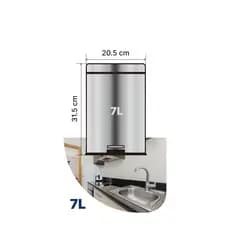 Kit 20L + 7L Lixeira Aço Inoxidável Pedal Prateado Brilhante