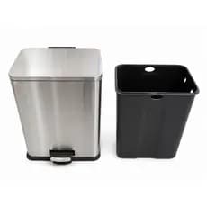 Lixeira Aço Inox Retangular 10/16,7L Cesto Removível Alça Pedal Banheiro Cozinha - Novo Modelo com Tampa de Fechamento