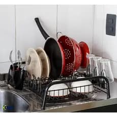 Escorredor de Louças Grande 12 Pratos All Black com Porta Talher e Copos