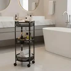 Fruteira Compacta 3 Andares Organizador Multiuso Aço Carbono All Black com Rodinhas