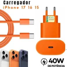 Carregador IPhone 17 16 15 Pro Max Turbo kit Completo Fonte 40W + Cabo TipoC USB-C